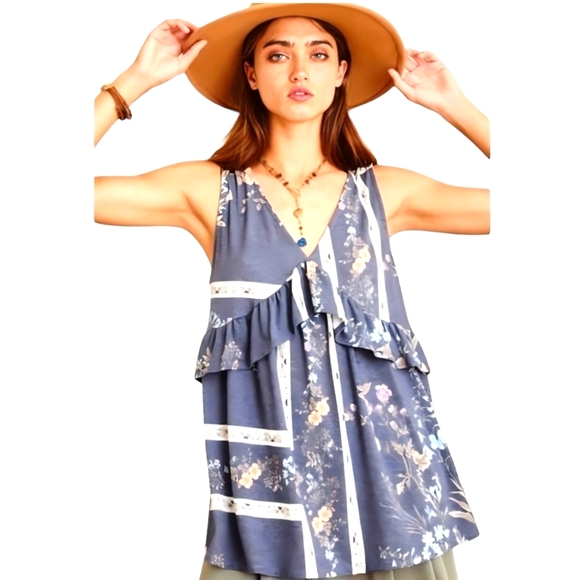 New W/Tags - Boho Floral Tunic - Picture 1 of 3